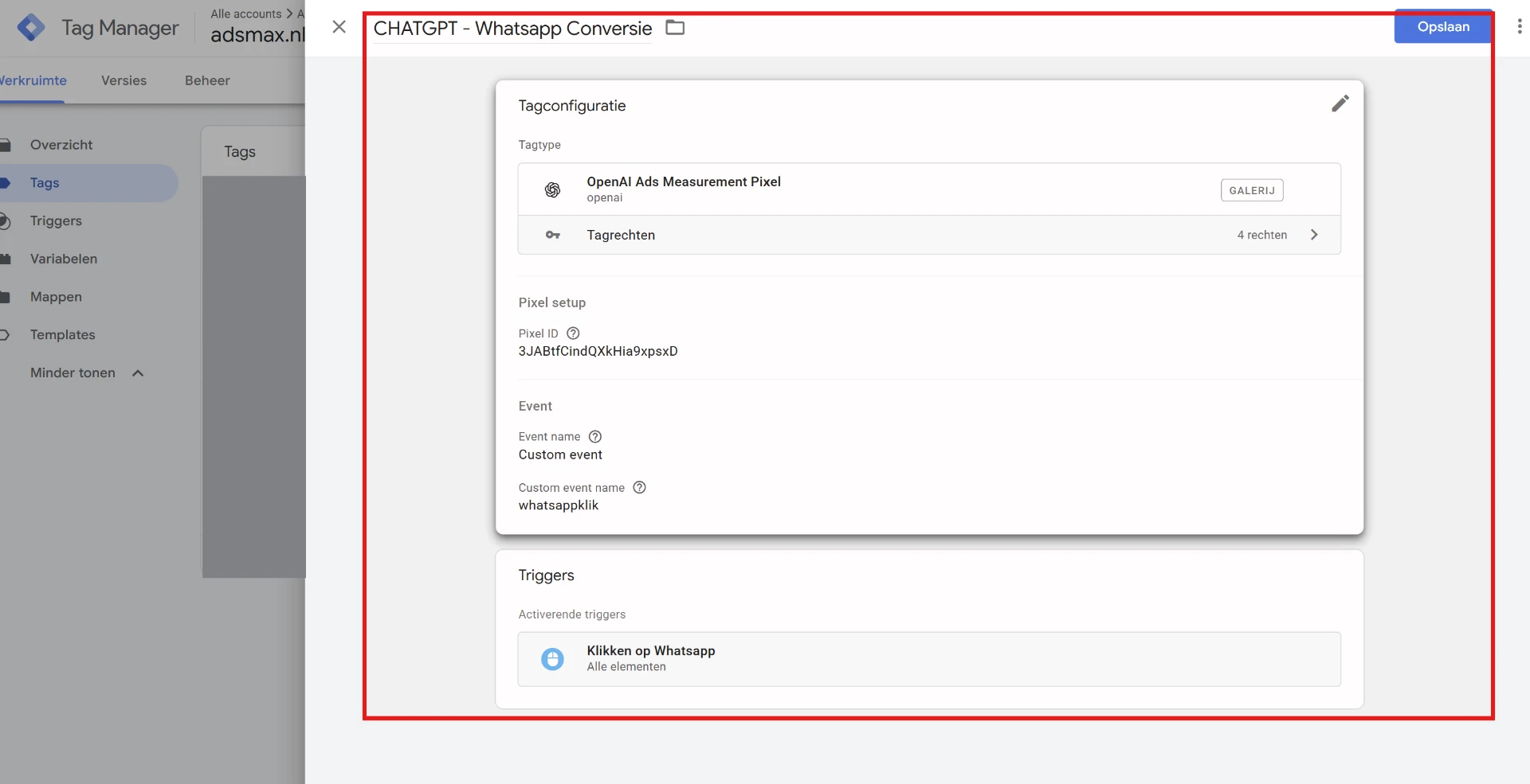 ChatGPT Ads WhatsApp custom event instellen in Google Tag Manager